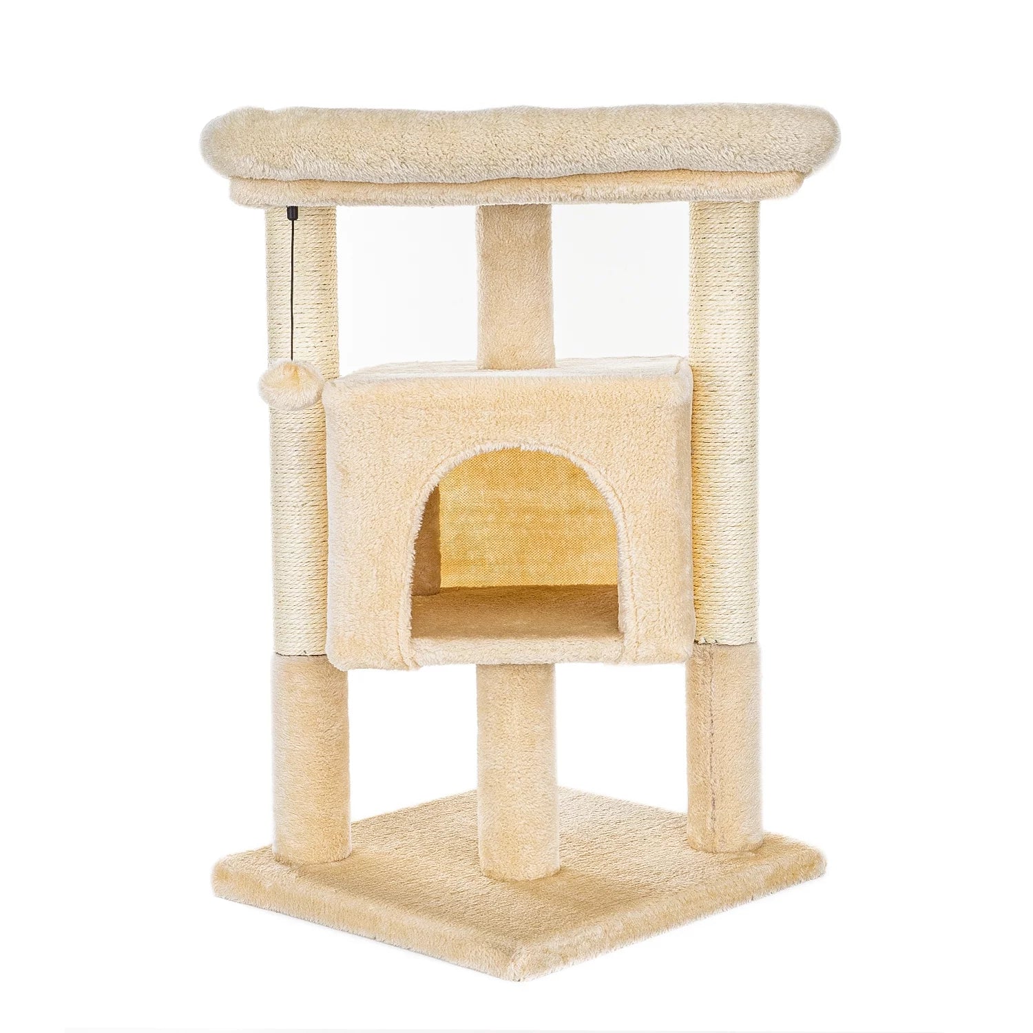 29" Cat Tree Tower for Indoor Cats Cat Condo with Sisal Scratching Posts, Plush Perch, Cat Bed Furniture, Beige