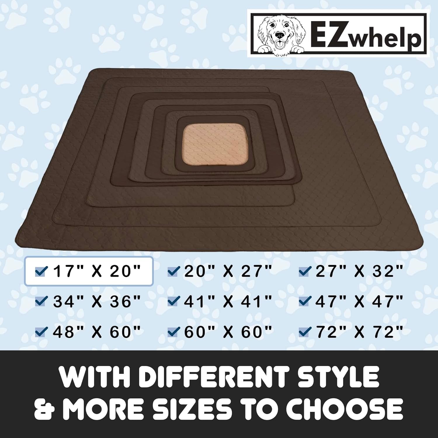 Reusable Dog Pee Pads - Waterproof Training Pads for Dogs, Washable & Sanitary, Rounded Corners, Laminated, Lightweight, and Durable,Pet Essentials for Puppy Training and Whelping - 17" X 20"